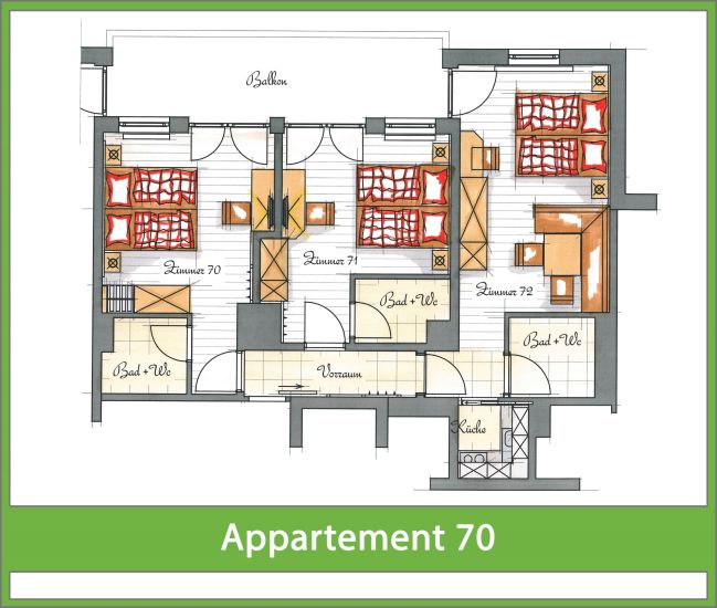 Grundriss Ferienwohnung für 6 Personen